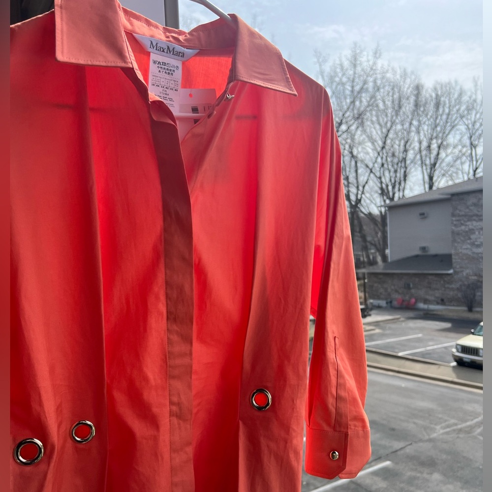 🆕 MaxMara Orange FLAVIO Nupar Cotton Poplin shirt Dress Party Christmas Casual - Picture 5 of 7